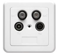 SSD 4-00 Twin prise murale terminale 4 Sorties TV Radio 2x SAT pour commutateur multiple avec plaque et cadre blanc(Q622)