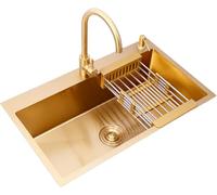 SSDDLZEQ Bac d'évier Évier de Cuisine rectangulaire Fait Main en Acier Inoxydable à Une Fente, Couleur Or(A,68 * 45 * 21cm)