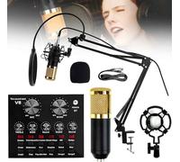 SSDDLZEQ Kit de Microphone à condensateur, Carte Son Live avec Effets et Vocoder, Mini Table de mixage avec Plusieurs Effets sonores