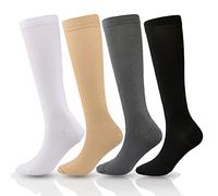 SSDH 4 Paires Chaussettes de Contention pour Femmes et Homme 20-30 mmHg, Bas de Contention, Chaussettes de Course Protection de la Cheville pour Sport, Course, Vol, Infirmiers (L/XL, Multicolore)