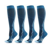 SSDH 4 Paires Chaussettes de Contention pour Femmes et Homme 20-30 mmHg, Bas de Contention, Chaussettes de Course Protection de la Cheville pour Sport, Cyclisme, Course, Vol (S/M, Bleu)
