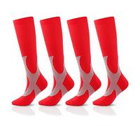 SSDH 4 Paires Chaussettes de Contention pour Femmes et Homme 20-30 mmHg, Chaussette de Compression pour le sport, les varices, le cyclisme (as4, alpha, jaspo_s, x_l, Red, S/M)