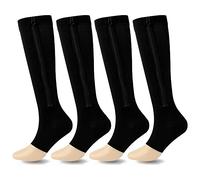 SSDH 4 Paires Chaussettes de Contention pour Femmes et Homme Avec fermeture éclair 15-20 mmHg, Bas de Contention, Chaussette de Compression pour les varices, le sport (XXL, Noir)