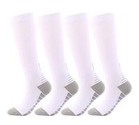 SSDH 4Paires Chaussettes de Contention pour Femmes et Homme 20-30 mmHg, Bas de Contention, Chaussette de Compression pour le Sport, les Varices et la Circulation Sanguine (S/M, Blanc)