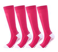 SSDH 4Paires Chaussettes de Contention pour Femmes et Homme 20-30 mmHg, Bas de Contention, Chaussette de Compression pour le Sport, les Varices et la Circulation Sanguine (L/XL, Rose Rouge)