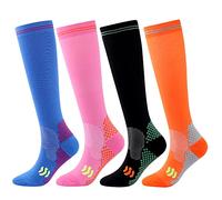 SSDH 4Paires Chaussettes de Contention pour Femmes et Homme 20-30 mmHg, Bas de Contention, Chaussette de Compression pour le sport, les varices (L/XL, Multicolore02)