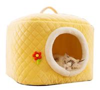 SSDHUA Maison pour chat et chien entièrement fermée qui peut être démontée et lavée - Peut transformer le lit universel pour chat et chien - Avec sacs pour garder au chaud - Taille S, jaune