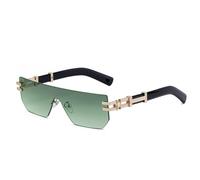 SSFVTTL Lunettes de soleil rectangulaires sans monture, une pièce, pour hommes et femmes, de luxe, vintage, petite monture, style Steampunk, pour hommes (C4GoldGreen)