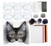 Ssguopte 1set therian masque kit avec laine en maille en mailles mi-visage masque de chat drôle robe à bricolage de peinture therrian pour halloween maquillage rôles rôle partout