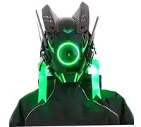 Ssguopte Masque punk, casque cool rond LED, style futuriste Cyber Mask Techwear pour le festival de musique de fête Cosplay
