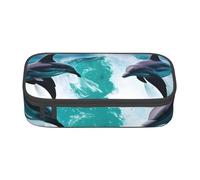SSGVLPTO Dauphins in the Sea 1 Organiseur de papeterie imprimé, double fermeture éclair, grand sac à crayons portable, noir, taglia Unica, floral, Noir , Taille unique, Motif floral