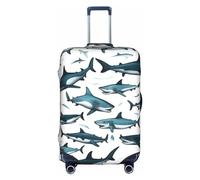 SSGVLPTO Housse de bagage à motif requin avec différents gestes imprimés, anti-rayures, housse de protection lavable, blanc, L, blanc, L