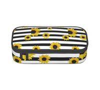 SSGVLPTO Organiseur de papeterie élégant avec imprimé tournesols, double fermeture éclair, grande pochette à crayons portable, Noir , Taille unique, Motif floral