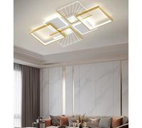 SSHIRUYI Lampe de plafond rectangulaire LED intensité variable Lampe de plafond moderne avec télécommande Luminaires en métal et acrylique pour salon chambre coucher et salle manger (Or, 110cm)