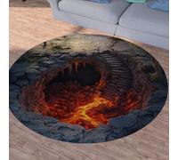 Sshjfeu 3D Illusion d'optique Petit Tapis de Sol, Magma Flamme Volcan Tapis Salon Rond à Poils Courts 80 cm, Chambre Enfant, Descente de Lit Chambre Adulte, Antidérapant Lavable