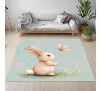 Sshjfeu Animaux de Dessin Animé Tapis Salon 80 x 150cm, Lapin Papillon Mignon Tapis Doux Poils Courts Antidérapant Lavable pour Chambre Décoration Intérieur Garçons Filles Adolescents
