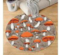 Sshjfeu Champignon Sauvage Dessin Animé Petit Tapis de Sol, Botanique Rural Tapis Salon Rond à Poils Courts 100 cm, Chambre Enfant, Descente de Lit Chambre Adulte, Antidérapant Lavable