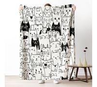 Sshjfeu Chat Imprimé Mignon Plaid Canape Grande Taille, Noir et Blanc Couverture Polaire Flanelle, Plaid 150x200 2 Personnes, Couverture Lit Jeté de Canapé, Légère et Doux
