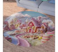 Sshjfeu Conte de Fées Dessin Animé Petit Tapis de Sol, Cottage Cannes de Bonbon Magical Tapis Salon Rond à Poils Courts 100 cm, Chambre Enfant, Descente de Lit Chambre Adulte, Antidérapant Lavable