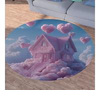 Sshjfeu Conte de Fées Magical Petit Tapis de Sol, Cottage Nuage Fantaisie Tapis Salon Rond à Poils Courts 100 cm, Chambre Enfant, Descente de Lit Chambre Adulte, Antidérapant Lavable