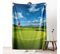 Sshjfeu Couverture 180x220 cm Paysage Naturel Vert Prairie, Jeté de Canapé, Plaid Drapeau Terrain de Golf, Plaid Canapé Grande Taille, Couverture Polaire Flanelle Moelleuse, pour Enfant Ado