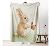 Sshjfeu Couverture 200x220 cm Lapin Papillon Dessin Animé, Jeté de Canapé, Plaid Ferme Thème Animalier, Plaid Canapé Grande Taille, Couverture Polaire Flanelle Moelleuse, pour Enfant Ado