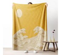 Sshjfeu Couverture été Style Japonais, Petit Plaid Vagues Minimaliste Ligne, Couverture 130x150 cm 1 Personne, Plaid Polaire Flanelle Douce et Chaude, pour Jeté de Canapé et Lit