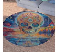 Sshjfeu Crâne Bohême Mandala Tapis Rond 120cm, Tapis Fantaisie Mystérieux Rêves, Chambre Enfant, Salon Cuisine, Descente de Lit Chambre Adulte, Doux, à Poils Courts, Antidérapant