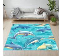 Sshjfeu Dauphin Dessin Animé Océan Bleu Tapis Salon 80 x 150cm, Vie Marine Tapis Doux Poils Courts Antidérapant Lavable pour Chambre Décoration Intérieur Garçons Filles Adolescents