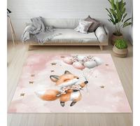 Sshjfeu Dessin Animé Renard Tapis Salon 80 x 150cm, Ballon Fleurs Floral Étoiles Tapis Doux Poils Courts Antidérapant Lavable pour Chambre Décoration Intérieur Garçons Filles Adolescents