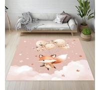 Sshjfeu Dessin Animé Renard Tapis Salon 80 x 150cm, Ballon Fleurs Floral Star Tapis Doux Poils Courts Antidérapant Lavable pour Chambre Décoration Intérieur Garçons Filles Adolescents