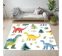 Sshjfeu Dinosaure Dessin Animé Tapis Salon 80 x 150cm, Animaux de la Forêt Jurassic Tapis Doux Poils Courts Antidérapant Lavable pour Chambre Décoration Intérieur Garçons Filles Adolescents