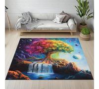 Sshjfeu Fantaisie Arbre Arbre de Vie Tapis Salon 120 x 160cm, Univers Planète Tapis Doux Poils Courts Antidérapant Lavable pour Chambre Décoration Intérieur Garçons Filles Adolescents
