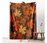 Sshjfeu Feuille D'Érable Automne Plaid Canape Grande Taille, Botanique Pastoral Style Couverture Polaire Flanelle, Plaid 150x200 2 Personnes, Couverture Lit Jeté de Canapé, Légère et Doux
