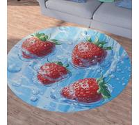Sshjfeu Fraise Fruit Mignon Été Petit Tapis de Sol, Fruits Tropicaux Tapis Salon Rond à Poils Courts 80 cm, Chambre Enfant, Descente de Lit Chambre Adulte, Antidérapant Lavable