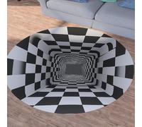 Sshjfeu Géométrique Carreaux Noir et Blanc Tapis Rond 120cm, Tapis Illusion d'optique, Chambre Enfant, Salon Cuisine, Descente de Lit Chambre Adulte, Doux, à Poils Courts, Antidérapant