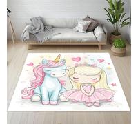 Sshjfeu Grand Tapis Fille Licorne Amour Dessin Animé Salon 200x300, Mignon Kawaii Tapis Antidérapant, À Poils Courts, Doux, Lavable en Machine, Décoration Intérieur, pour Chambre