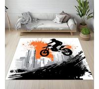 Sshjfeu Grand Tapis Moto Sports Extrêmes Salon 140x200, Motocross Locomotive Hors Route Tapis Antidérapant, À Poils Courts, Doux, Lavable en Machine, Décoration Intérieur, pour Chambre