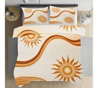 Sshjfeu Housse de Couette 220x240 Bohême Hippie Soleil, Parure de Lit Boho Vagues Ligne Simple 2 Personnes en Microfibre avec Fermeture Éclair Réversible, 2 Taies d'oreiller 65x65 cm