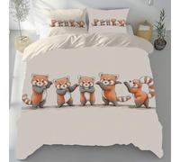 Sshjfeu Housse de Couette 220x240 Panda Roux Mignon Kawaii, Parure de Lit Animaux de Dessin Animé 2 Personnes en Microfibre avec Fermeture Éclair Réversible, 2 Taies d'oreiller 65x65 cm