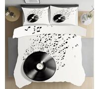 Sshjfeu Housse de Couette 220x240 Thème Musical, Parure de Lit Notes de Musique Vinyl Records 2 Personnes en Microfibre avec Fermeture Éclair Réversible, 2 Taies d'oreiller 65x65 cm