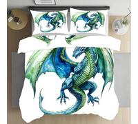 Sshjfeu Housse de Couette Dragon Ouest Animaux de Dessin Animé 160x200 avec 2 Taies d'oreiller 65x65 cm, Parure de Lit Enfant Garçon Réversible, Microfibre 2 Personnes avec Fermeture Éclair