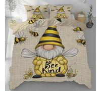Sshjfeu Housse de Couette GNOME Abeille Dessin Animé Thème, Parure de Lit 240x260 Rural Rétro 2 Personnes en Microfibre avec Fermeture Éclair Réversible, 2 Taies d'oreiller 65x65 cm