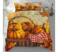 Sshjfeu Housse de Couette Halloween Citrouille Récolte 160x200 avec 2 Taies d'oreiller 65x65 cm, Parure de Lit Automne Feuille d'Érable Réversible, Microfibre 2 Personnes avec Fermeture Éclair