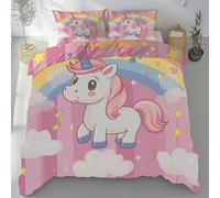 Sshjfeu Housse de Couette Licorne Fantaisie Conte de Fées, Parure de Lit 240x260 Kawaii Mignon Arc-en-Ciel 2 Personnes en Microfibre avec Fermeture Éclair Réversible, 2 Taies d'oreiller 65x65 cm