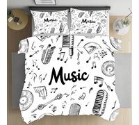 Sshjfeu Housse de Couette Microphone Note Musicale Records 135x200 Enfant, Parure de Lit Thème Musical 1 Personne avec 2 Taie d'oreiller 65x65 cm, Microfibre avec Fermeture Éclair
