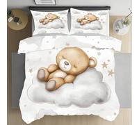 Sshjfeu Housse de Couette Ours Dessin Animé 135x200 Enfant, Parure de Lit Nuage Étoiles 1 Personne avec 2 Taie d'oreiller 65x65 cm, Microfibre avec Fermeture Éclair