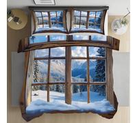 Sshjfeu Housse de Couette Paysage d'hiver Montagne de Neige 135x200 Enfant, Parure de Lit Vue la Fenêtre 1 Personne avec 2 Taie d'oreiller 65x65 cm, Microfibre avec Fermeture Éclair