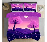 Sshjfeu Housse de Couette Paysage Naturel Arbre Montagne 160x200 avec 2 Taies d'oreiller 65x65 cm, Parure de Lit Ciel Étoilé Pleine Lune Réversible, Microfibre 2 Personnes avec Fermeture Éclair