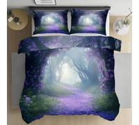 Sshjfeu Housse de Couette Paysage Naturel Fantaisie 160x200 avec 2 Taies d'oreiller 65x65 cm, Parure de Lit Jungle Forêt Brume Floral Arbre Réversible, Microfibre 2 Personnes avec Fermeture Éclair